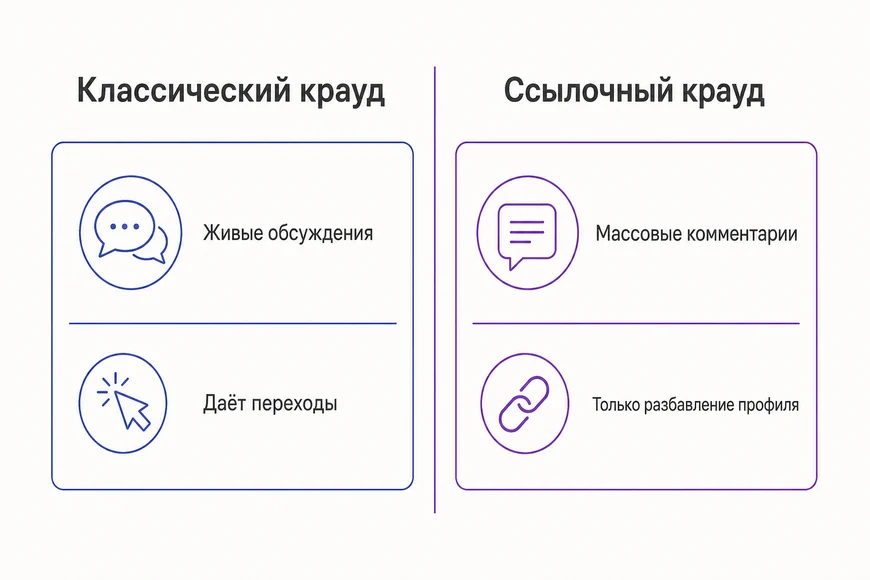 Сравнение классического и ссылочного крауд-маркетинга: цель, площадки, результат и стоимость
