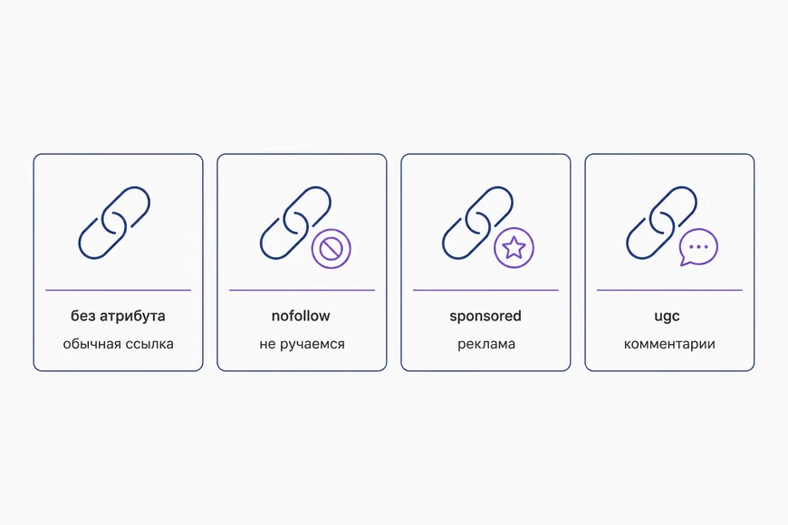 Четыре варианта атрибута Четыре типа ссылок: обычная, nofollow, sponsored и ugc