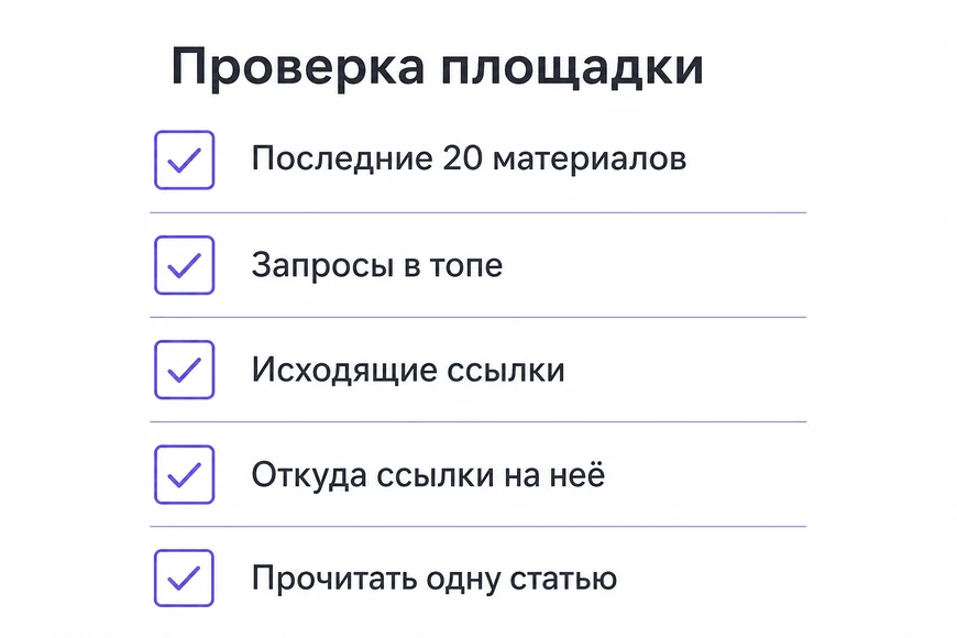 Проверка площадки за пять минут Чек-лист проверки тематичности площадки из пяти пунктов