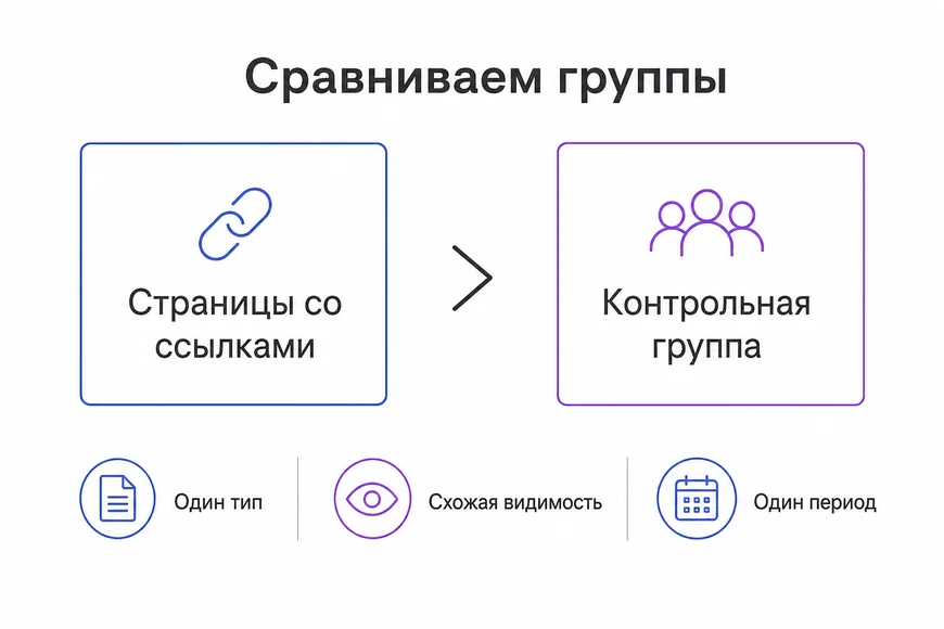 Контрольная группа страниц Сравнение динамики двух групп страниц: со ссылками и без ссылок
