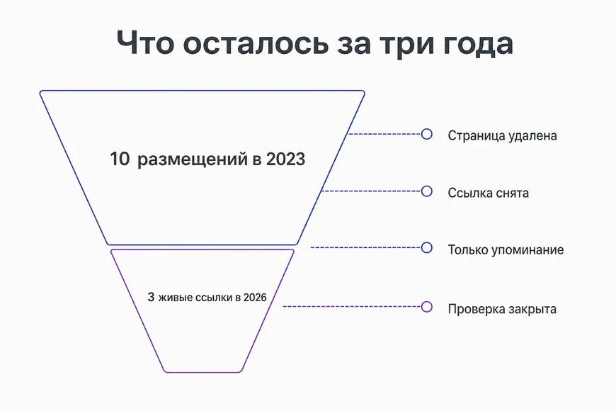 Судьба десяти размещений Что осталось от десяти размещений в каталогах спустя три года