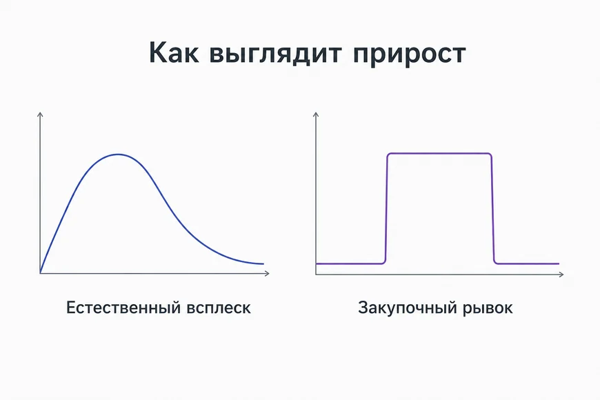 Два графика прироста ссылок: естественный холм с хвостом и обрывающаяся ступенька