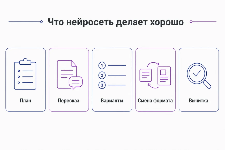 Что нейросеть делает хорошо Пять задач в работе над статьёй, которые нейросеть делает хорошо