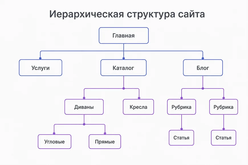 Иерархическая структура сайта: главная, разделы, подразделы и страницы